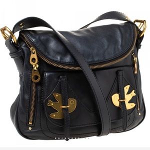 MARC MARC JACOBS BLACK LEATHER “PETAL TO THE METAL” NATASHA BIRD SHOULDER BAG